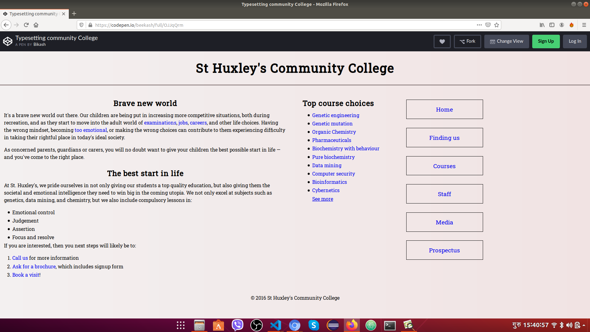 Community College Page Screenshot