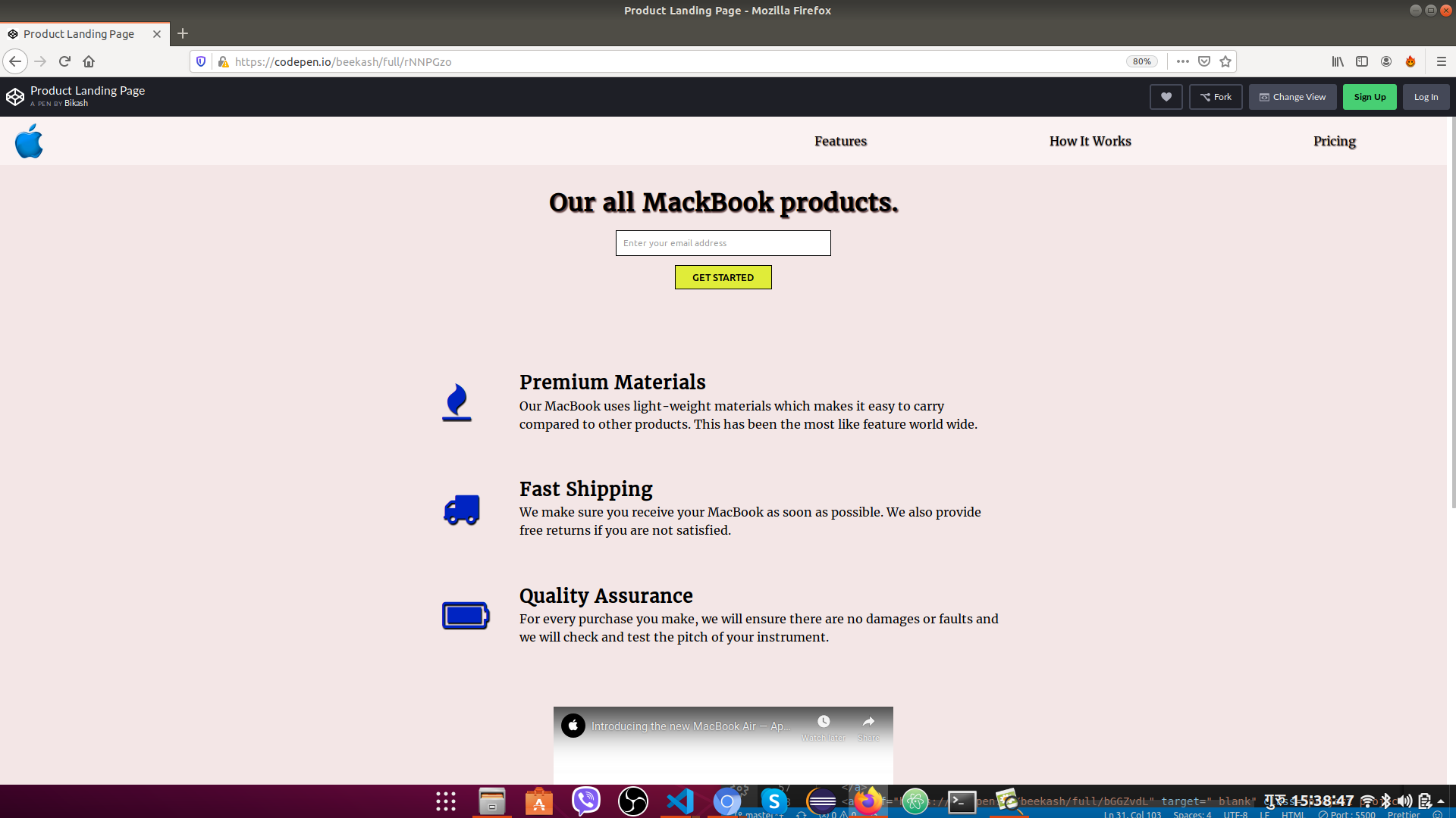 Product Landing Page Screenshot